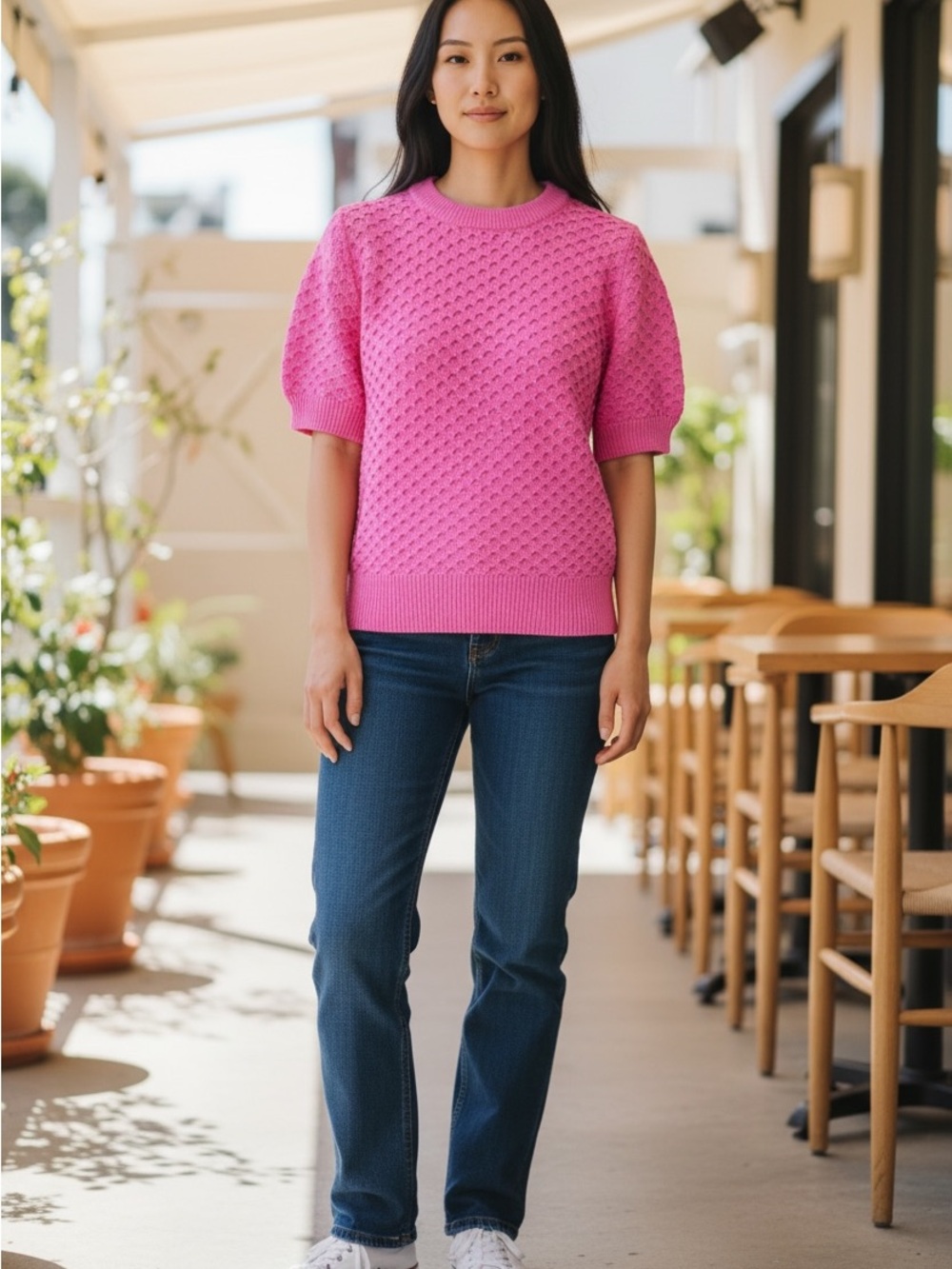 Liz Claiborne Hot Pink Textured sweater shortsleeved size women’s large